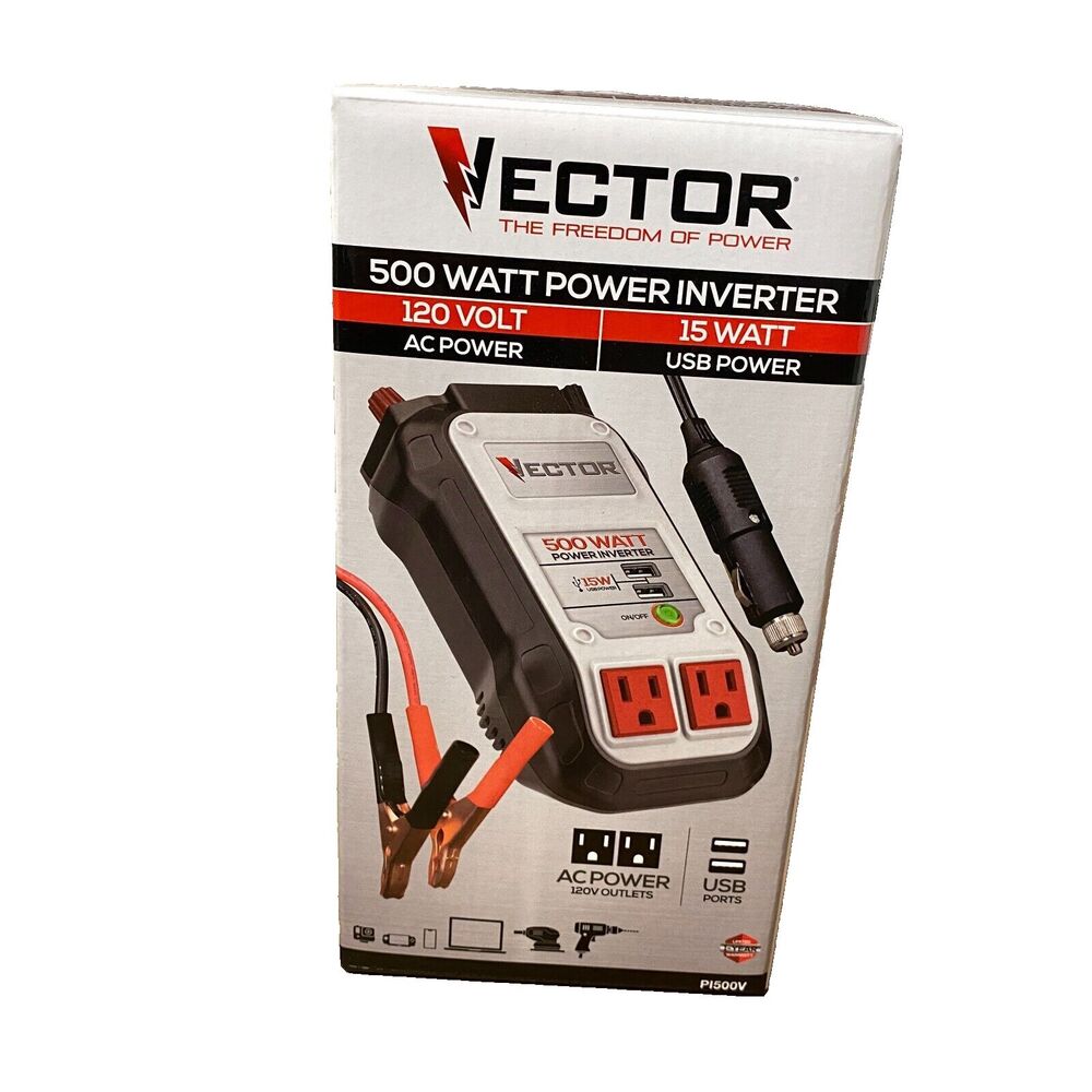 VECTOR 500 Watt Power Inverter Dual Power Inverter Two USB Charging Ports PI500V